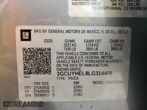 2020 Chevrolet Silverado 1500 High Country with VIN 3GCUYHEL8LG314409, listed as a Copart auction lot 44795935 with 96,297 mi miles and Salvage Title. Bid and sale history available at carsss.com. Image 13.