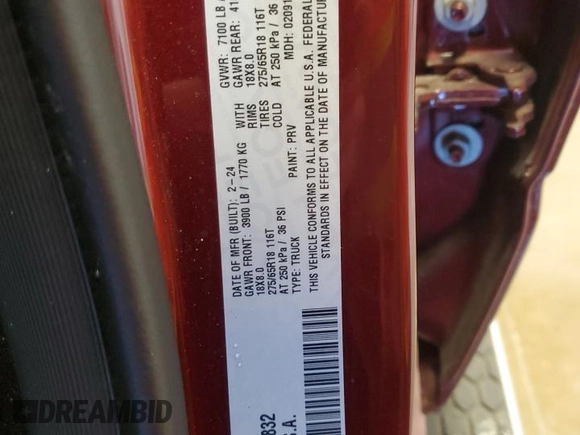2024 Ram 1500 Lone Star z VIN 1C6SRFFT7RN206832, wystawiony jako Copart lot #45127765 z przebiegiem 460 mil mil oraz Czysty tytuł • Clean title. Historia ofert i sprzedaży dostępna na DreamBid. Obrazek 12.