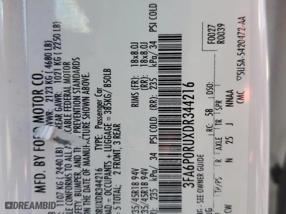 2013 Ford Fusion Titanium Hybrid with VIN 3FA6P0RUXDR344216, listed as a Copart auction lot 76692114 with 170,289 mi miles and Salvage Title. Bid and sale history available at carsss.com. Image 12.