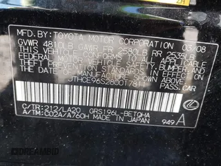 2008 Lexus GS with VIN JTHCE96S280017811, listed as a IAAI auction lot 41630796 with 213,215 mi miles. Bid and sale history available at carsss.com. Image 9.
