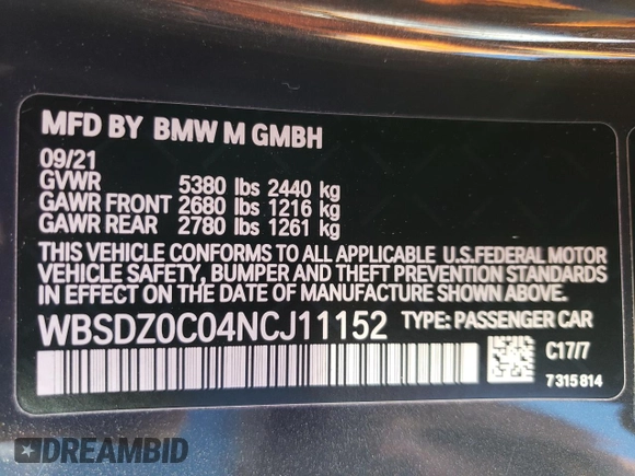 2022 BMW M8 Competition z VIN WBSDZ0C04NCJ11152, wystawiony jako Copart lot #82225924 z przebiegiem 4 285 mil mil oraz Szkoda całkowita • Salvage title. Historia ofert i sprzedaży dostępna na DreamBid. Obrazek 13.