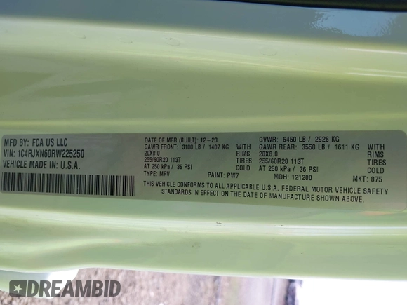 2024 Jeep Wrangler Willys z VIN 1C4RJXN60RW225250, wystawiony jako IAAI lot #42333989 z przebiegiem 35 893 mil mil oraz . Historia ofert i sprzedaży dostępna na DreamBid. Obrazek 9.