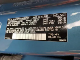 2023 Volvo C40 Recharge Pure Electric Ultimate with VIN YV4ED3GM8P2047583, listed as a Copart auction lot 72624784 with 12,484 mi miles and Salvage Title. Bid and sale history available at carsss.com. Image 13.