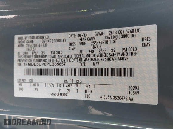 2023 Ford Bronco с VIN 1FMDE5CP0PLB85857, выставлен на аукционе IAAI как лот 42195848 с пробегом 12 446 миль миль и . История ставок и продаж доступна на DreamBid. Изображение 9.