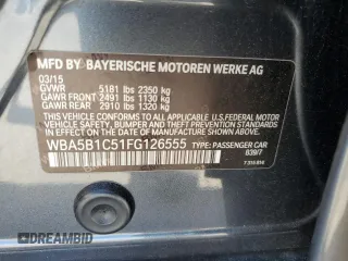 2015 BMW 5 Series 535i with VIN WBA5B1C51FG126555, listed as a Copart auction lot 48463285 with Not Provided miles and Salvage Title. Bid and sale history available at carsss.com. Image 13.