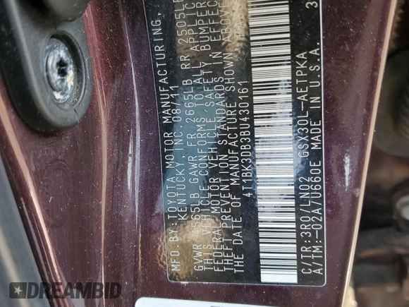 2011 Toyota Avalon with VIN 4T1BK3DB3BU430161, listed as a Copart auction lot 58795835 with 140,998 mi miles and Salvage title. Bid and sale history available at DreamBid. Image 13.
