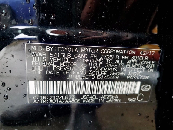 2017 Lexus LS with VIN JTHBL5EF0H5145689, listed as a Copart auction lot 51944735 with 55,904 mi miles and Salvage Title. Bid and sale history available at carsss.com. Image 13.