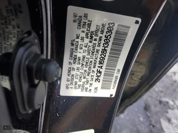 2008 Honda Civic Sdn EX-L with VIN 2HGFA16928H305303, listed as a Copart auction lot 44886805 with 0 mi miles and Salvage Title. Bid and sale history available at carsss.com. Image 12.