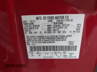 2011 Ford F-150 XL with VIN 1FTFX1ET4BKD64038, listed as a IAAI auction lot 41502320 with 174,635 mi miles. Bid and sale history available at carsss.com. Image 9.