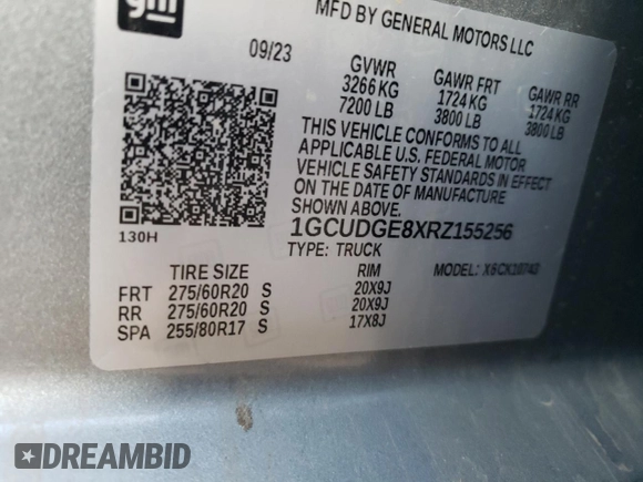 2024 Chevrolet Silverado 1500 LTZ with VIN 1GCUDGE8XRZ155256, listed as a Copart auction lot 79850884 with 33,328 mi miles and Salvage Title. Bid and sale history available at DreamBid. Image 12.