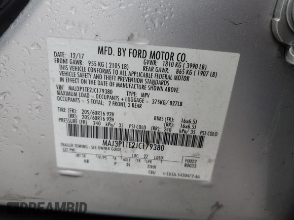 2018 Ford EcoSport SE with VIN MAJ3P1TE2JC179380, listed as a Copart auction lot 45354615 with 101,937 mi miles and Salvage Title. Bid and sale history available at carsss.com. Image 13.