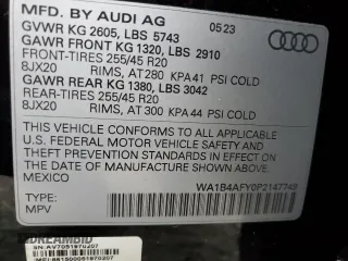 2023 Audi SQ5 Premium Plus with VIN WA1B4AFY0P2147749, listed as a Copart auction lot 42126075 with 15,303 mi miles and Non Repairable. Bid and sale history available at carsss.com. Image 14.