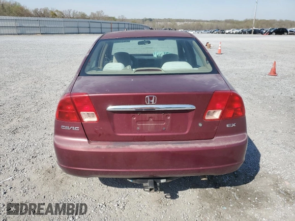 2002 Honda Civic EX with VIN 1HGES26792L063844, listed as a Copart auction lot 51217485 with 188,770 mi miles and Salvage Title. Bid and sale history available at DreamBid. Image 6.