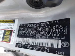 2012 Toyota Camry L with VIN 4T1BF1FK3CU087665, listed as a IAAI auction lot 41996675 with 220,465 mi miles. Bid and sale history available at carsss.com. Image 9.