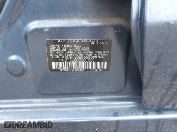 2013 Subaru Impreza Premium z VIN JF1GJAB66DH003999, wystawiony jako IAAI lot #40540006 z przebiegiem Nie podano mil oraz . Historia ofert i sprzedaży dostępna na DreamBid. Obrazek 9.