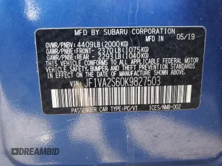 2019 Subaru WRX STI with VIN JF1VA2S60K9827503, listed as a Copart auction lot 49886045 with 59,352 mi miles and Salvage title. Bid and sale history available at DreamBid. Image 12.