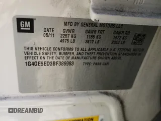 2011 Buick LaCrosse CXS with VIN 1G4GE5ED3BF386983, listed as a Copart auction lot 57137525 with 138,951 mi miles and Salvage title. Bid and sale history available at DreamBid. Image 13.