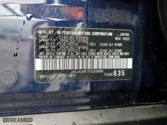 2023 Mitsubishi Outlander SE with VIN JA4J4UA81PZ026868, listed as a Copart auction lot 54149725 with 49,803 mi miles and Non Repairable. Bid and sale history available at carsss.com. Image 14.