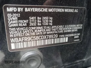 2012 BMW 5 Series 550i with VIN WBAFR9C58CDX78939, listed as a Copart auction lot 44318425 with 136,769 mi miles and Clean Title. Bid and sale history available at carsss.com. Image 12.