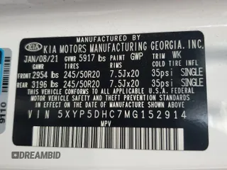 2021 Kia Telluride SX with VIN 5XYP5DHC7MG152914, listed as a Copart auction lot 54172835 with 109,105 mi miles and Salvage title. Bid and sale history available at DreamBid. Image 13.