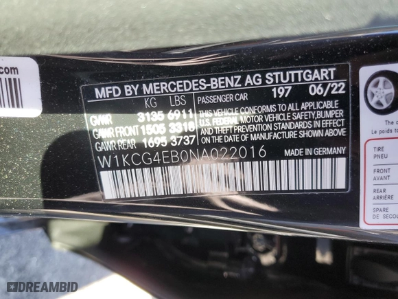 2022 Mercedes-Benz EQS with VIN W1KCG4EB0NA022016, listed as a Copart auction lot 74539683 with NaN miles and Salvage Title. Bid and sale history available at carsss.com. Image 12.