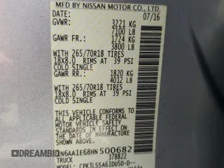 2017 Nissan Titan SV z VIN 1N6AA1E68HN500682, wystawiony jako Copart lot #57562415 z przebiegiem 185 539 mil mil oraz Szkoda całkowita • Salvage title. Historia ofert i sprzedaży dostępna na DreamBid. Obrazek 12.