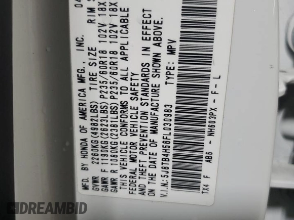 2015 Acura RDX Technology with VIN 5J8TB4H56FL030983, listed as a Copart auction lot 54584185 with 125,999 mi miles and Salvage title. Bid and sale history available at DreamBid. Image 13.