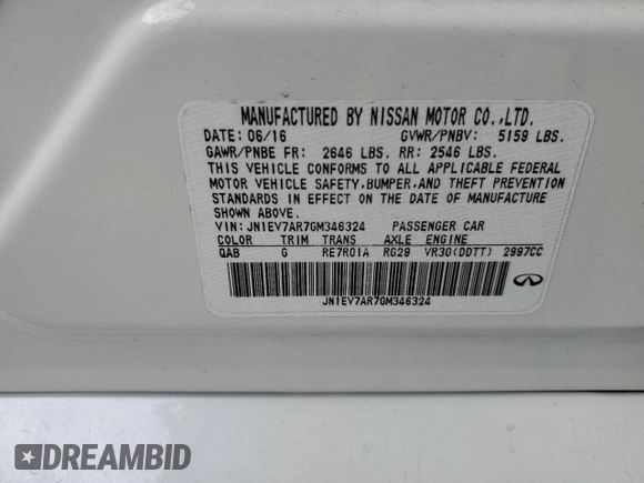 2016 Infiniti Q50 with VIN JN1EV7AR7GM346324, listed as a Copart auction lot 45091635 with 92,050 mi miles and Salvage Title. Bid and sale history available at DreamBid. Image 13.