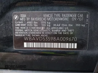 2008 BMW 3 Series 335xi with VIN WBAVD53598A009670, listed as a IAAI auction lot 38985826 with 999,999 mi miles. Bid and sale history available at carsss.com. Image 9.
