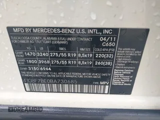 2011 Mercedes-Benz GL-Class GL 450 with VIN 4JGBF7BE0BA730685, listed as a IAAI auction lot 42029019 with 142,190 mi miles. Bid and sale history available at carsss.com. Image 9.