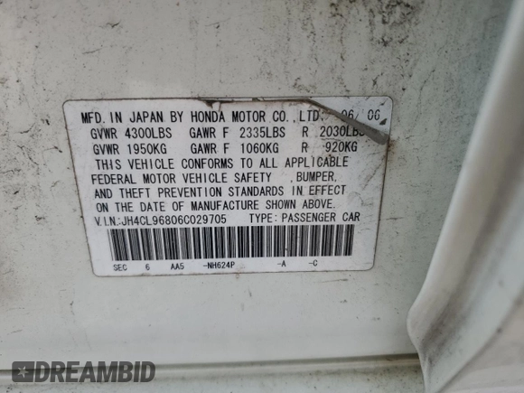 2006 Acura TSX z VIN JH4CL96806C029705, wystawiony jako Copart lot #59392545 z przebiegiem 252 952 mil mil oraz Szkoda całkowita • Salvage title. Historia ofert i sprzedaży dostępna na DreamBid. Obrazek 12.