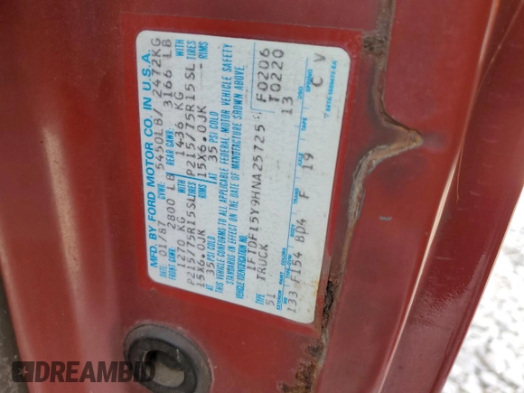 1987 Ford F-150 with VIN 1FTDF15Y9HNA25725, listed as a Copart auction lot 67257004 with 71,808 mi miles and Salvage Title. Bid and sale history available at carsss.com. Image 12.