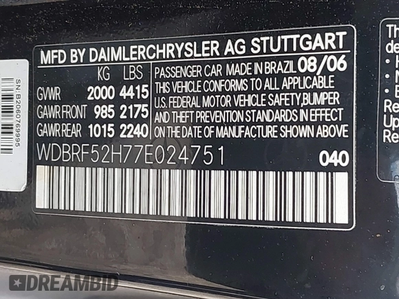 2007 Mercedes-Benz C 230 Sport с VIN WDBRF52H77E024751, выставлен на аукционе IAAI как лот 42820471 с пробегом 115 494 миль миль и . История ставок и продаж доступна на DreamBid. Изображение 9.