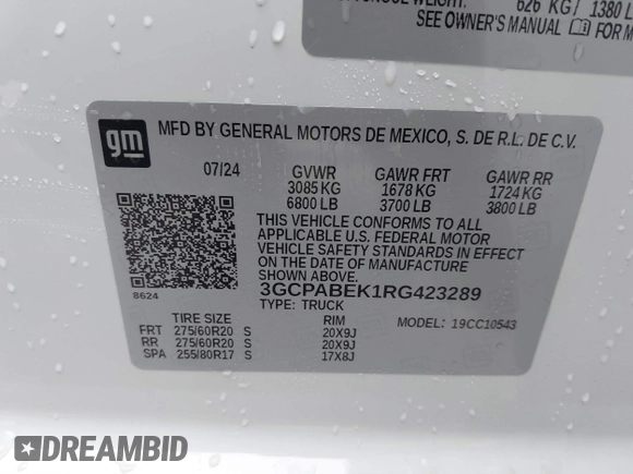 2024 Chevrolet Silverado 1500 Custom with VIN 3GCPABEK1RG423289, listed as a IAAI auction lot 41276637 with 199 mi miles and . Bid and sale history available at DreamBid. Image 9.