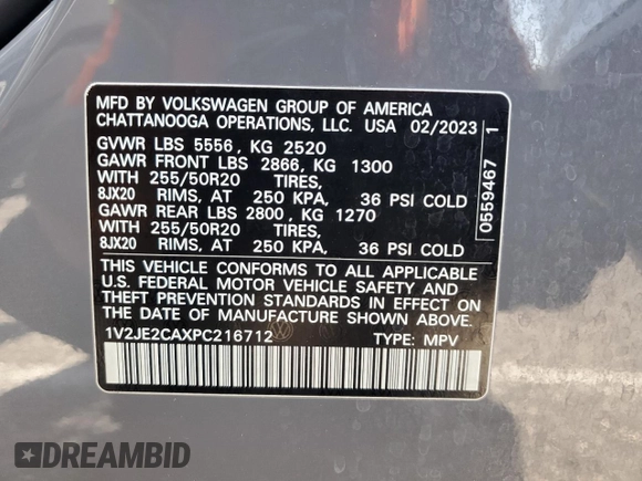 2023 Volkswagen Atlas SE z VIN 1V2JE2CAXPC216712, wystawiony jako Copart lot #58608325 z przebiegiem 22 649 mil mil oraz Szkoda całkowita • Salvage title. Historia ofert i sprzedaży dostępna na DreamBid. Obrazek 13.