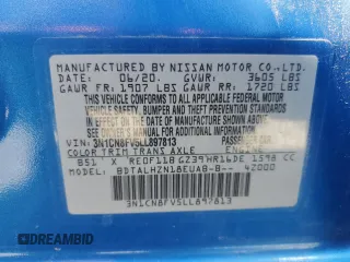 2020 Nissan Versa SR with VIN 3N1CN8FV5LL897813, listed as a Copart auction lot 61057565 with 45,366 mi miles and Salvage title. Bid and sale history available at DreamBid. Image 12.