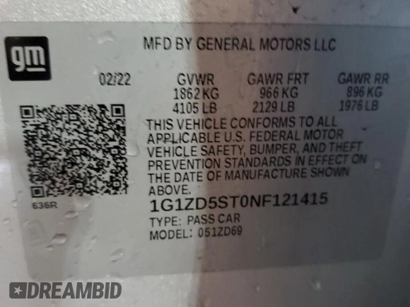 2022 Chevrolet Malibu LT with VIN 1G1ZD5ST0NF121415, listed as a Copart auction lot 49548235 with 89,833 mi miles and Salvage Title. Bid and sale history available at DreamBid. Image 13.