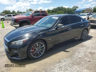 2018 Infiniti Q50 Red Sport 400 with VIN JN1FV7AP1JM460961, listed as a Copart auction lot 64989295 with 91,792 mi miles and Clean title. Bid and sale history available at DreamBid. Image 1.