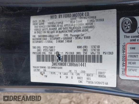 2008 Mercury Milan Premier с VIN 3MEHM08138R661441, выставлен на аукционе IAAI как лот 42274074 с пробегом 134 647 миль миль и . История ставок и продаж доступна на DreamBid. Изображение 9.