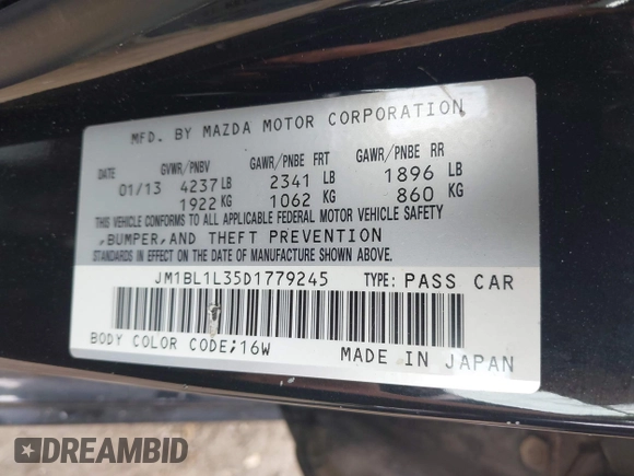 2013 Mazda 3 Mazdaspeed3 Touring with VIN JM1BL1L35D1779245, listed as a IAAI auction lot 42522219 with 85,503 mi miles and . Bid and sale history available at DreamBid. Image 9.