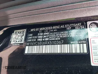2024 Mercedes-Benz G 550 with VIN W1NYC6BJ6RX510367, listed as a IAAI auction lot 41894397 with 4,886 mi miles and . Bid and sale history available at DreamBid. Image 9.