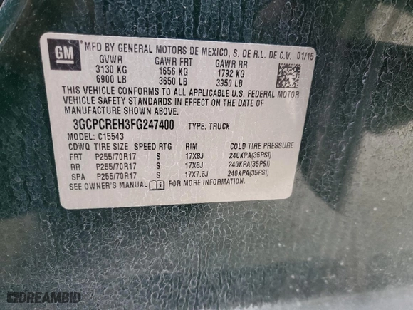 2015 Chevrolet Silverado 1500 LT with VIN 3GCPCREH3FG247400, listed as a Copart auction lot 48328875 with 122,400 mi miles and Salvage Title. Bid and sale history available at carsss.com. Image 14.