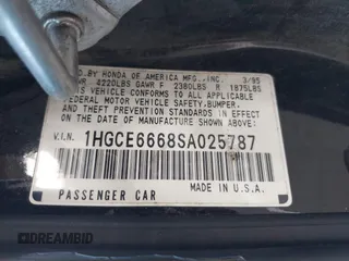 1995 Honda Accord с VIN 1HGCE6668SA025787, выставлен на аукционе IAAI как лот 42192988 с пробегом 279 272 миль миль и . История ставок и продаж доступна на DreamBid. Изображение 9.