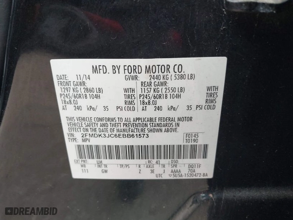 2014 Ford Edge SEL with VIN 2FMDK3JC6EBB61573, listed as a IAAI auction lot 41940539 with 203,438 mi miles. Bid and sale history available at carsss.com. Image 9.
