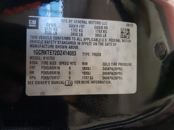 2013 Chevrolet Silverado 1500 LTZ with VIN 1GCRKTE72DZ414083, listed as a Copart auction lot 49009385 with 180,241 mi miles and Salvage Title. Bid and sale history available at DreamBid. Image 12.