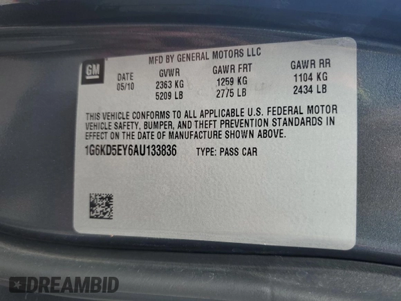 2010 Cadillac DTS w/1SC with VIN 1G6KD5EY6AU133836, listed as a Copart auction lot 46990655 with 112,195 mi miles and Salvage Title. Bid and sale history available at carsss.com. Image 14.