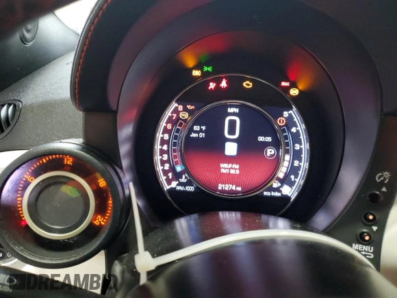 2015 FIAT 500 Abarth with VIN 3C3CFFFHXFT601900, listed as a Copart auction lot 62827495 with 21,274 mi miles and Salvage title. Bid and sale history available at DreamBid. Image 9.