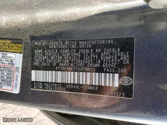2007 Toyota Camry CE with VIN 4T1BE46K77U078011, listed as a Copart auction lot 50142385 with 211,769 mi miles and Salvage Title. Bid and sale history available at carsss.com. Image 14.