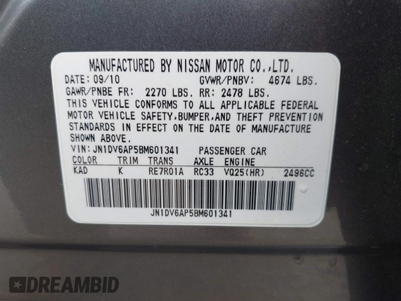 2011 Infiniti G25 Journey с VIN JN1DV6AP5BM601341, выставлен на аукционе IAAI как лот 42065300 с пробегом 67 116 миль миль и . История ставок и продаж доступна на DreamBid. Изображение 9.