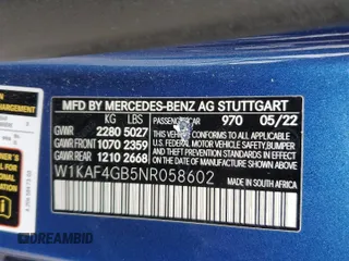 2022 Mercedes-Benz C 300 z VIN W1KAF4GB5NR058602, wystawiony jako Copart lot #52290185 z przebiegiem 81 003 mil mil oraz Szkoda całkowita • Salvage title. Historia ofert i sprzedaży dostępna na DreamBid. Obrazek 12.